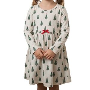 Touched By Nature Kids 5T Organic Cotton Christmas Tree Long Sleeve Dress